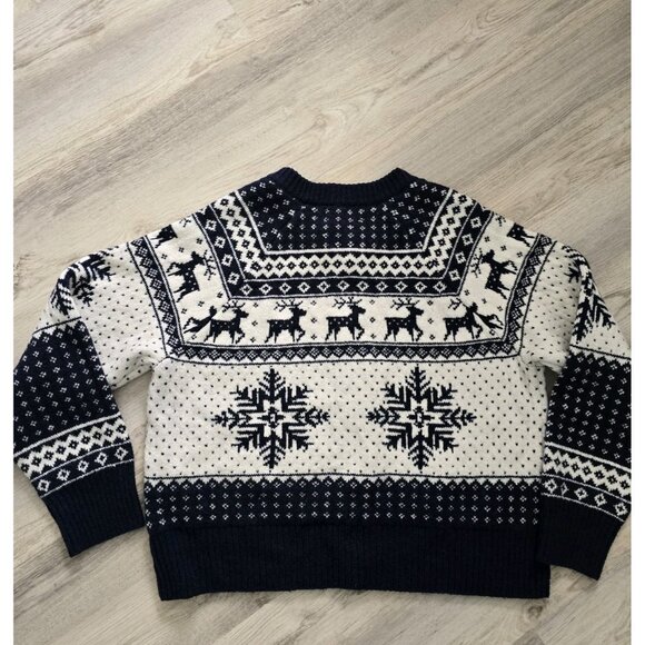 Old Navy Christmas Cardigan  Deer Snowflake Fair Isle Navy Nordic Classic Size L - Picture 4 of 7